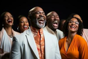 Ensemble of Christian gospel singers raising praise photo