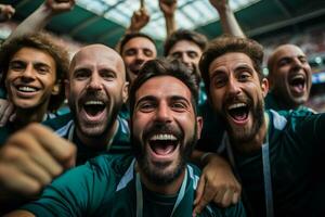 Iranian football fans celebrating a victory photo
