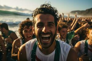 iraní playa fútbol aficionados celebrando un victoria foto