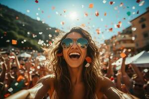 italiano playa fútbol aficionados celebrando un victoria foto