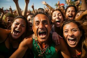 mexicano playa fútbol aficionados celebrando un victoria foto