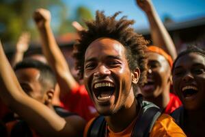New Caledonian football fans celebrating a victory photo
