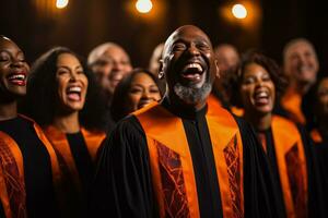 Choir of Christian gospel singers praising photo
