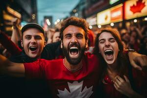 canadiense fútbol americano aficionados celebrando un victoria foto