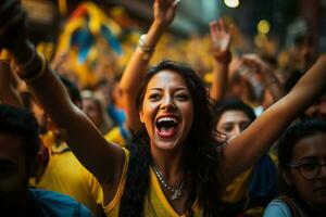 ecuatoriano fútbol americano aficionados celebrando un victoria foto