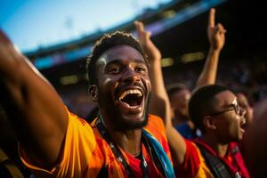 nuevo caledoniano fútbol americano aficionados celebrando un victoria foto