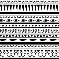 Ethnic Geometric pattern in black white color Aztec Egyptian hieroglyphs seamless pattern border isolated on white abstract background vector