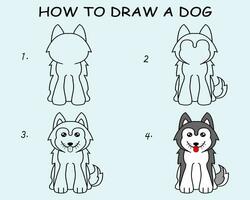 Step by step to draw a Dog. Drawing tutorial a Dog. Drawing lesson for children. Vector illustration.