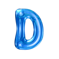D font alphabet with y2k liquid sea blue chrome effect png