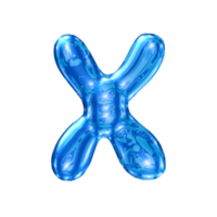 X font alphabet with y2k liquid sea blue chrome effect png