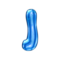 J font alphabet with y2k liquid sea blue chrome effect png