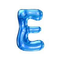 E font alphabet with y2k liquid sea blue chrome effect png