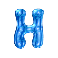 h fuente alfabeto con y2k líquido mar azul cromo efecto png