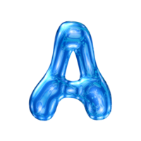 A font alphabet with y2k liquid sea blue chrome effect png