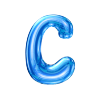 C fuente alfabeto con y2k líquido mar azul cromo efecto png
