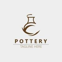 Pottery logo design handmade, creative traditional mug craft sign concept inspiration nature workshop vector