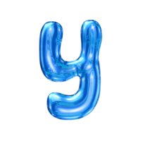 Y font alphabet with y2k liquid sea blue chrome effect png