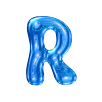 R font alphabet with y2k liquid sea blue chrome effect png