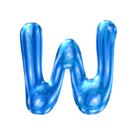 W font alphabet with y2k liquid sea blue chrome effect png