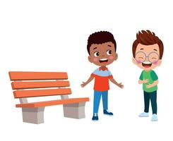 cute kid boy sitting on bench vector