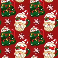 Christmas cups in the shape of a Santa Claus and christmas tree. Cute print. Seamless pattern. Vector