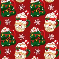 Christmas cups in the shape of a Santa Claus and christmas tree. Cute print. Seamless pattern. Vector