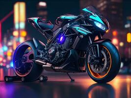 Conceptual design of A custom motorcycle isolated on various background photo