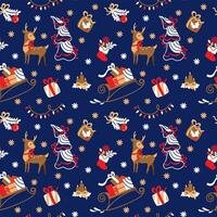 Christmas pattern for fabric, wrapping, textile, wallpaper, apparel. Deer, christmas tree, sleigh, gifts, candles, christmas lights. Seamless pattern. Vector. vector