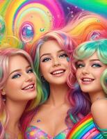 beautiful women styled like dolls with rainbow colors photo