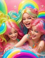 beautiful women styled like dolls with rainbow colors photo