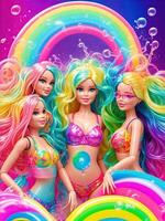 beautiful women styled like dolls with rainbow colors photo