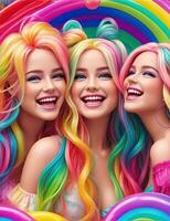 beautiful women styled like dolls with rainbow colors photo