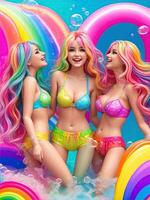 beautiful women styled like dolls with rainbow colors photo