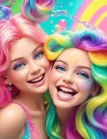 beautiful women styled like dolls with rainbow colors photo