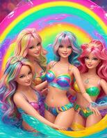 beautiful women styled like dolls with rainbow colors photo