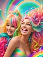 beautiful women styled like dolls with rainbow colors photo