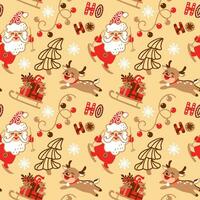 Santa claus, reindeer and christmas attributions. Christmas print. Seamless pattern. vector