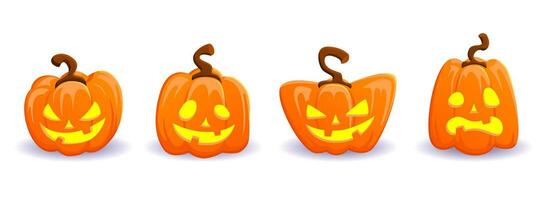 Halloween pumpkin lanterns, cartoon Jack O Lantern characters, evil symbol vector