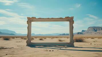 gold frame on the desert with sky and mountains photo