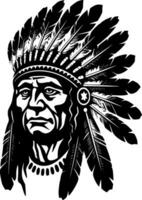 Indian Chief, Black and White Vector illustration