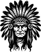 Indian Chief, Black and White Vector illustration