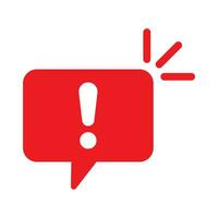 Speech bubble with exclamation mark. Red attention sign icon. Hazard warning symbol. Vector illustration in flat style.