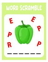 Word scramble. Pepper. educational sheet for children. vector