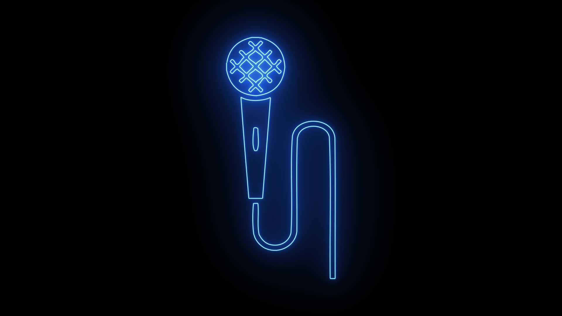 Singing Microphone, Mic Sing Neon Icon Flickering Effect on Black