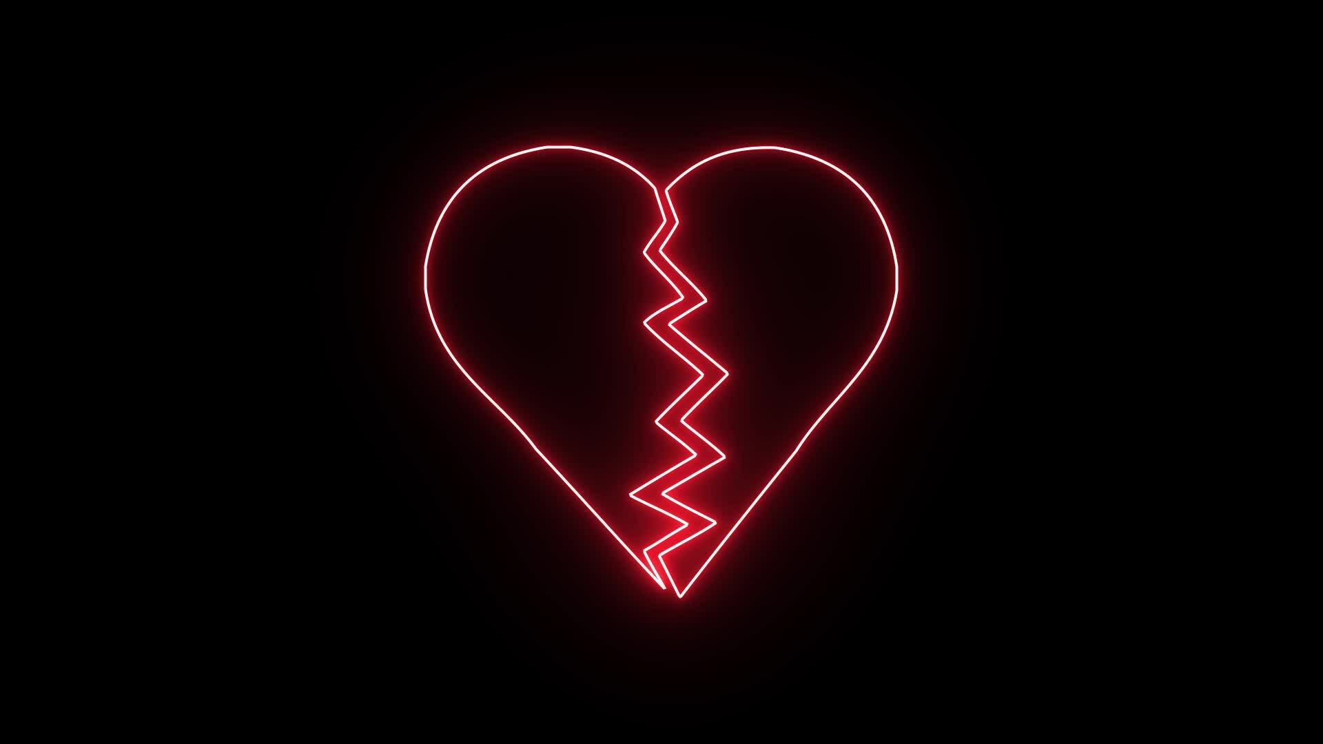 Neon Broken Heart Symbol Icon Flickering Effect on Black Background ...