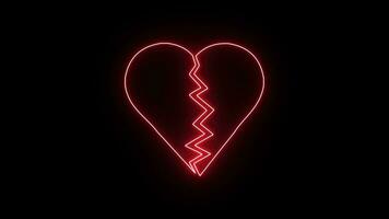 neon rotto cuore simbolo icona tremolante effetto su nero sfondo video