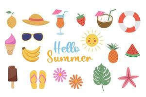 Set of summer icons hand-drawn vector illustration on a white background.