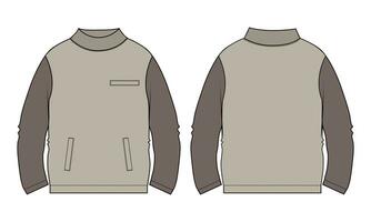 Long sleeve Sweatshirt technical drawing fashion flat sketch vector illustration template front and back views.