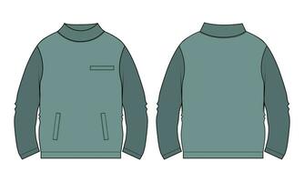 Long sleeve Sweatshirt technical drawing fashion flat sketch vector illustration template front and back views.