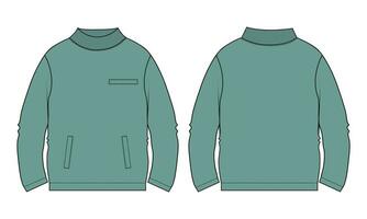 Long sleeve Sweatshirt technical drawing fashion flat sketch vector illustration template front and back views.